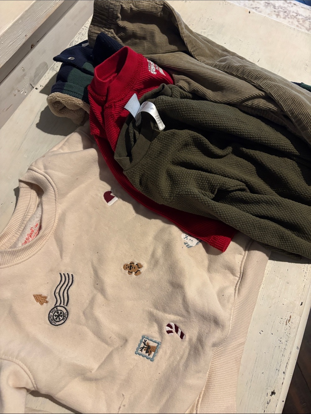 BUNDLE Cat & Jack Cream Embroidered Kids Sweatshirt with Holiday Motifs